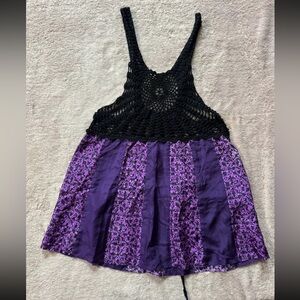 FREE PEOPLE Women’s‎ Purple Silk Open-Crocheted Top  Tie-Back Size Small